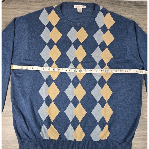 Geoffrey Beene Sweater Mens‎ XXL 2XL Blue Argyle Cotton Vintage Made Hong Kong - Picture 6 of 12